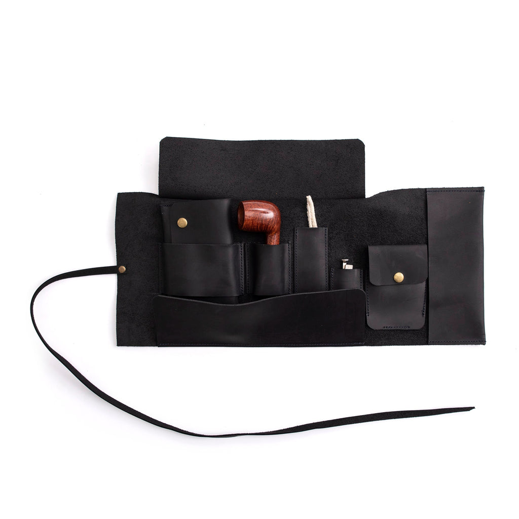 Black Leather Pipe Pouch: Handmade Pipe Bag for 1-Pipe