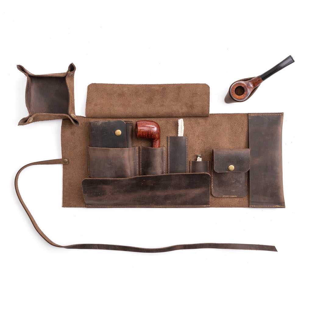 Chestnut Leather Pipe Pouch: Handmade Pipe Bag for 1-Pipe