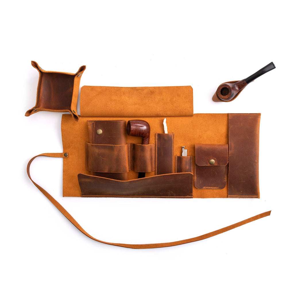 Camel Leather Pipe Pouch: Handmade Pipe Bag for 1-Pipe