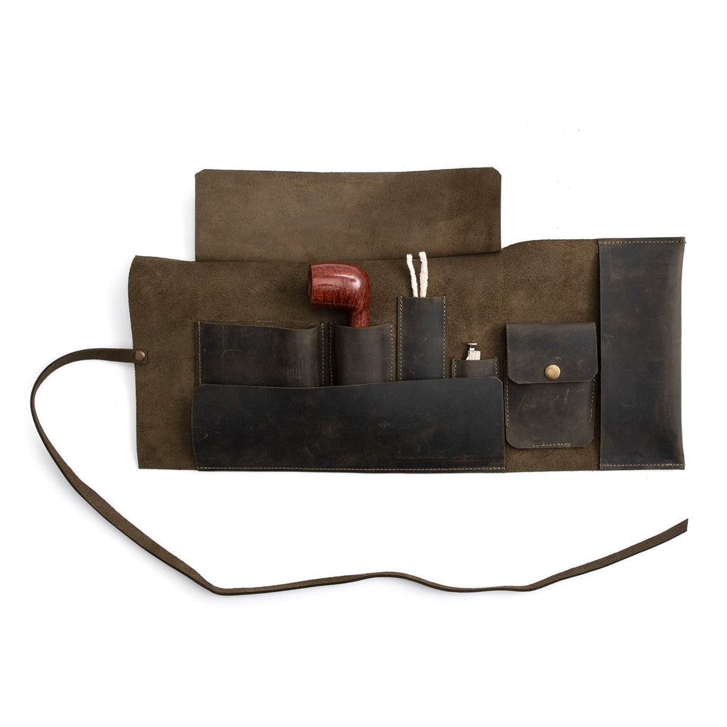 Olive Leather Pipe Pouch: Handmade Pipe Bag for 1-Pipe