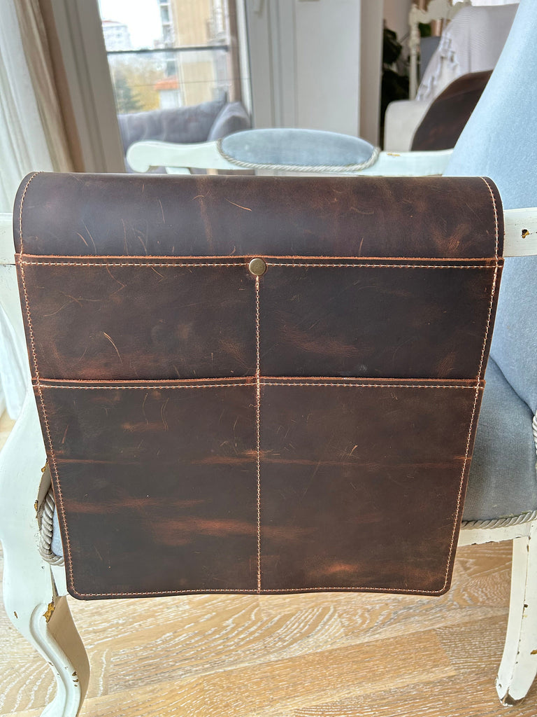 Handmade Leather Sofa Armrest Organizer: Couch Caddy with 4 Pockets for Magazines, Tablets, Remotes
