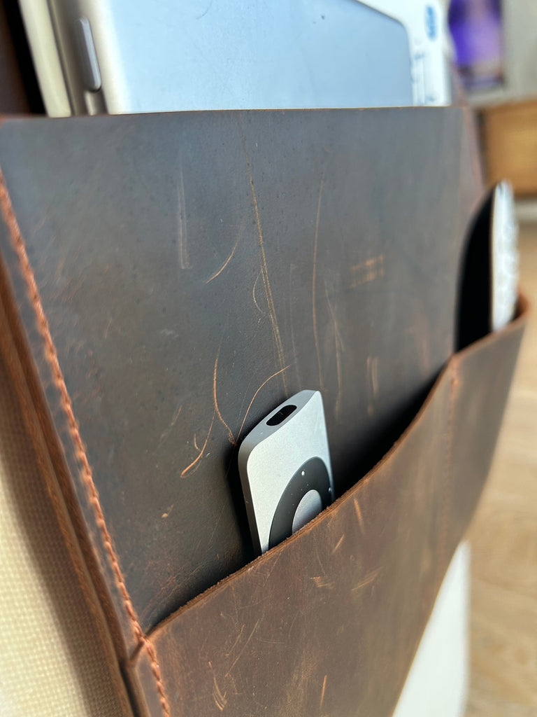 Handmade Leather Sofa Armrest Organizer: Couch Caddy with Pockets