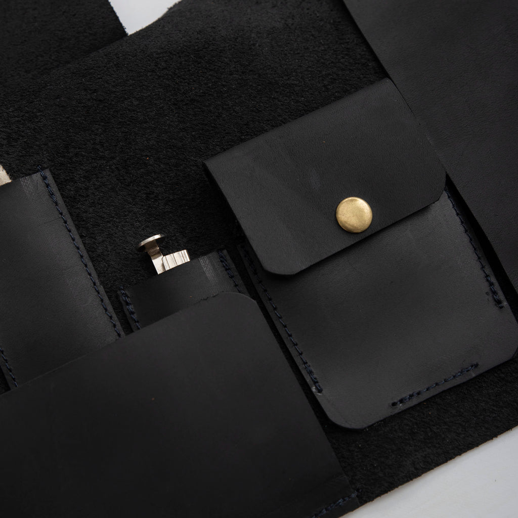 Black Leather Pipe Pouch: Handmade Pipe Bag for 3-Pipes