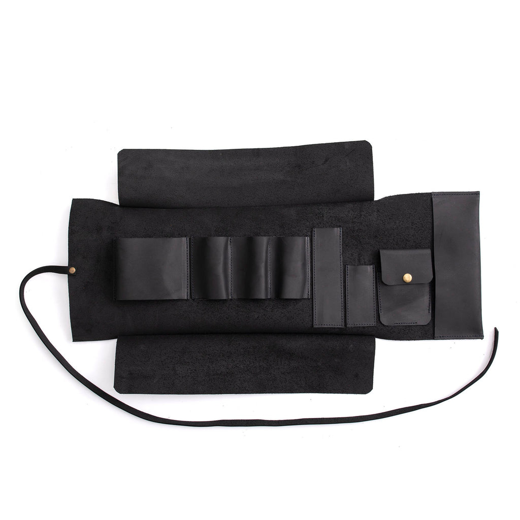 Black Leather Pipe Pouch: Handmade Pipe Bag for 3-Pipes