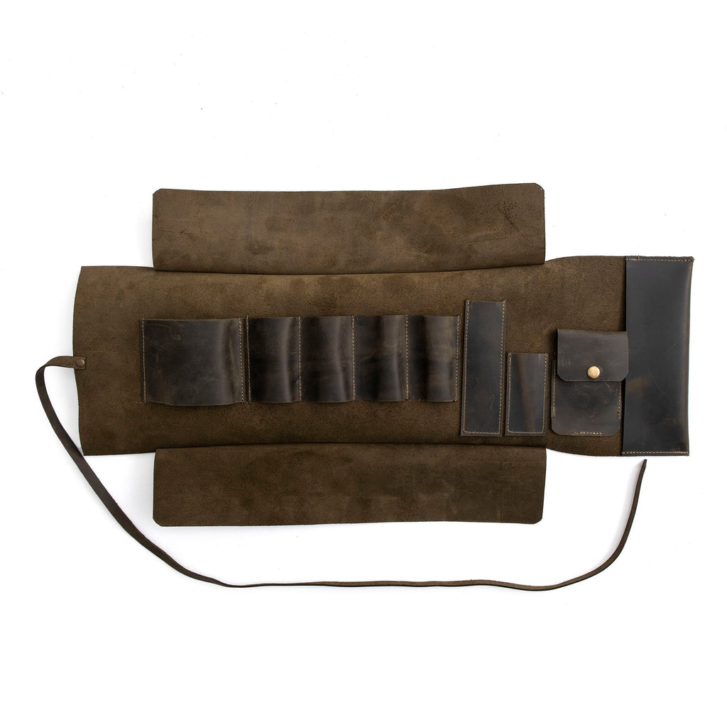 Olive Leather Pipe Pouch: Handmade Pipe Bag for 4-Pipes