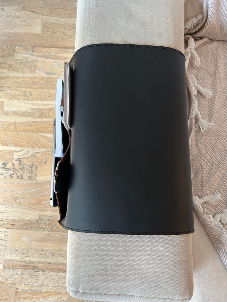 Handmade Leather Sofa Armrest Organizer: Couch Caddy with 3 Pockets For Home Accessories