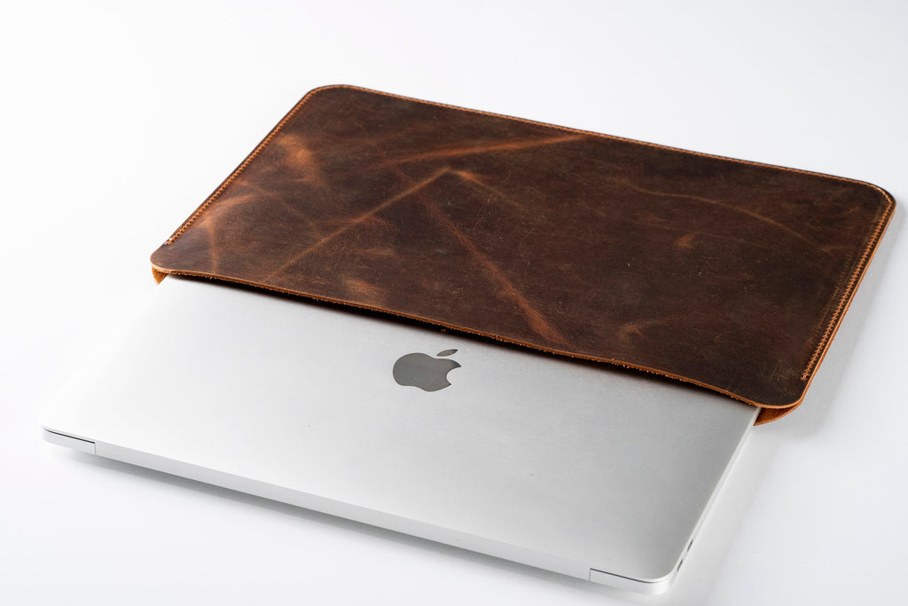 Handmade Leather MacBook Pro 14-inch Sleeve: Full Grain Cowhide Laptop Case