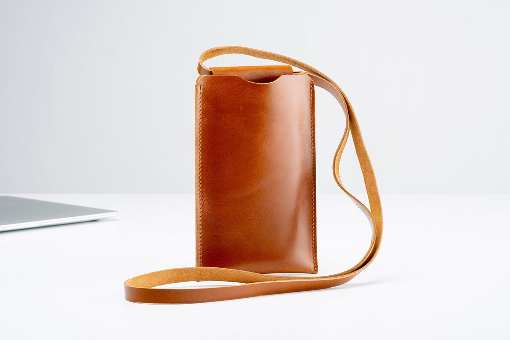 Handmade Light Tobacco Leather iPhone Pro Max Sleeve: Full Grain Cowhide