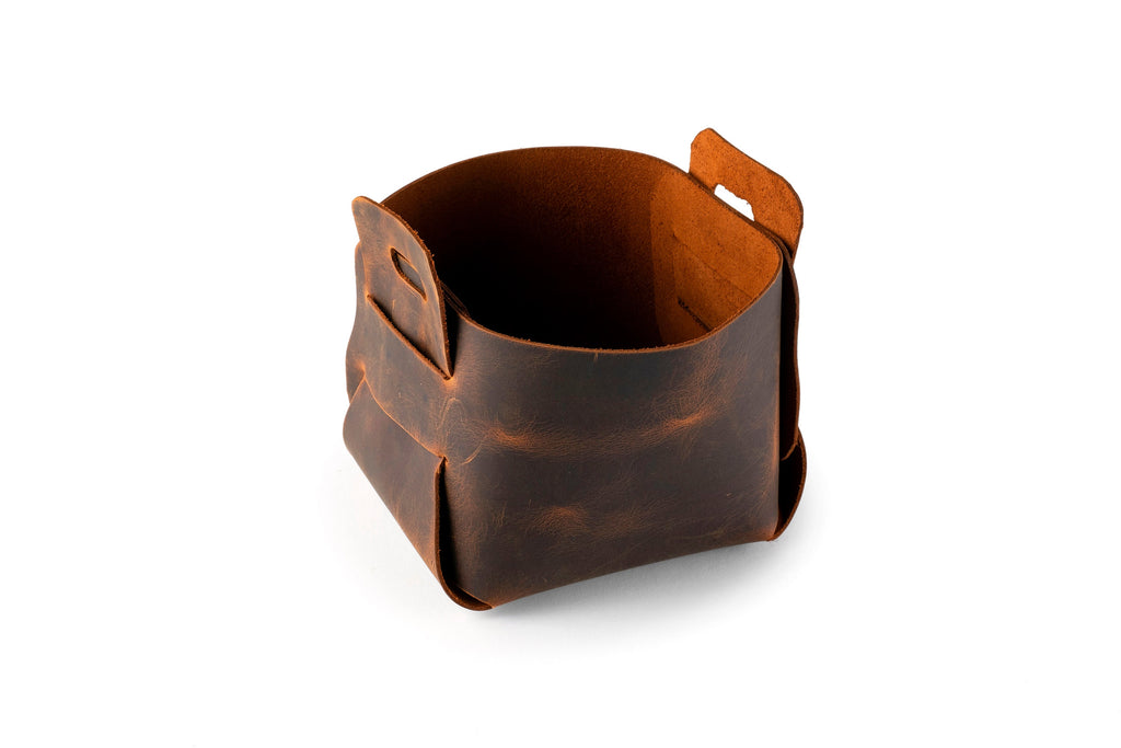 Leather Storage Basket Set of 6: Handmade Organizer Bin Set