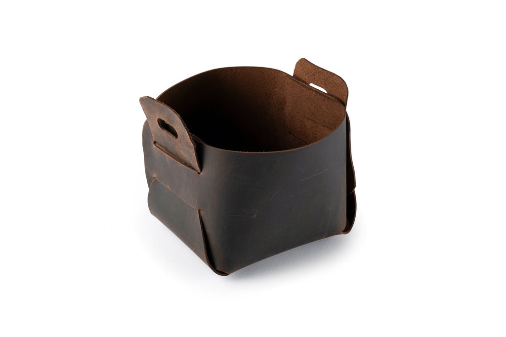 Leather Mini Storage Basket: Handmade Boho Organizer Bin