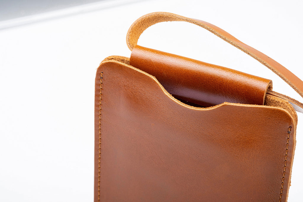 Handmade Light Tobacco Leather iPhone Pro Max Sleeve: Full Grain Cowhide