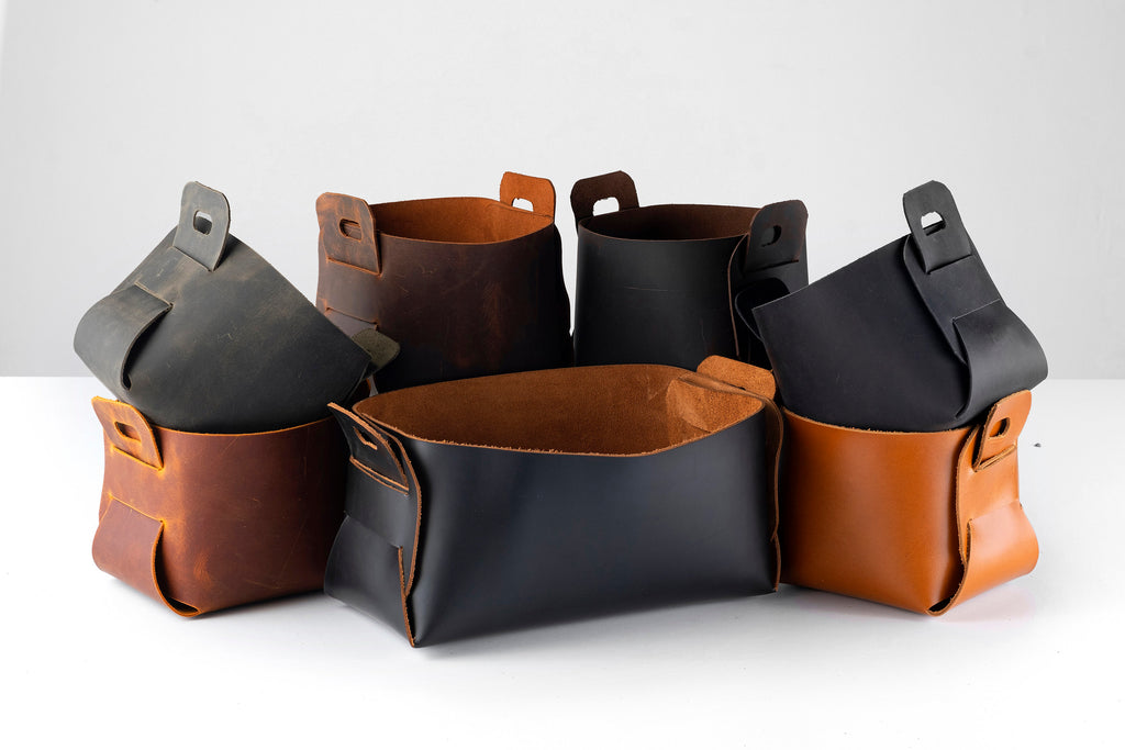 Leather Mini Storage Basket: Handmade Boho Organizer Bin