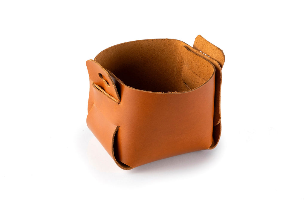 Leather Mini Storage Basket: Handmade Boho Organizer Bin