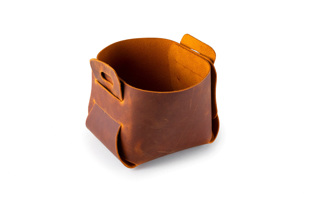 Leather Storage Basket Set of 6: Handmade Organizer Bin Set