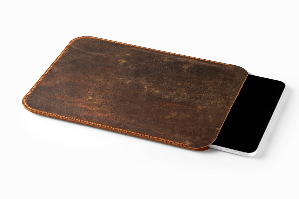 Handmade Leather iPad Sleeve: Full Grain Cowhide Case