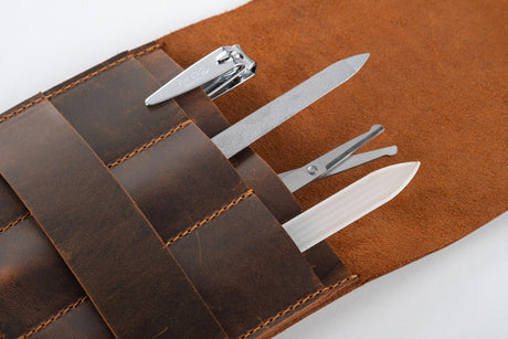 Distressed Leather Manicure Case: Handmade Manicure Organizer Bag For Daily Use