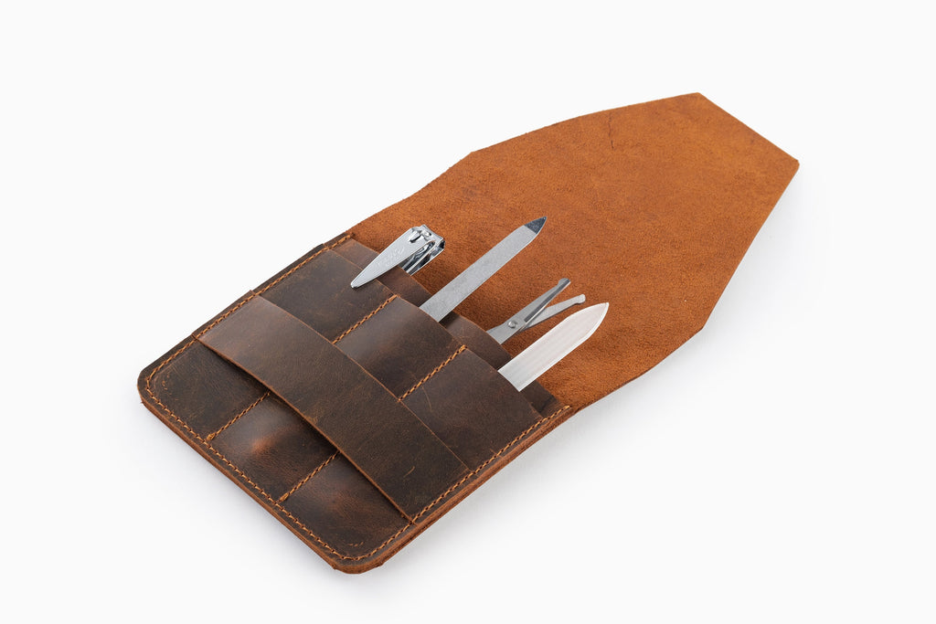 Distressed Leather Manicure Case: Handmade Manicure Organizer Bag For Daily Use