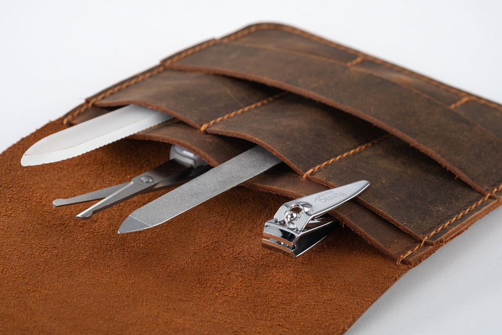 Distressed Leather Manicure Case: Handmade Manicure Organizer Bag For Daily Use