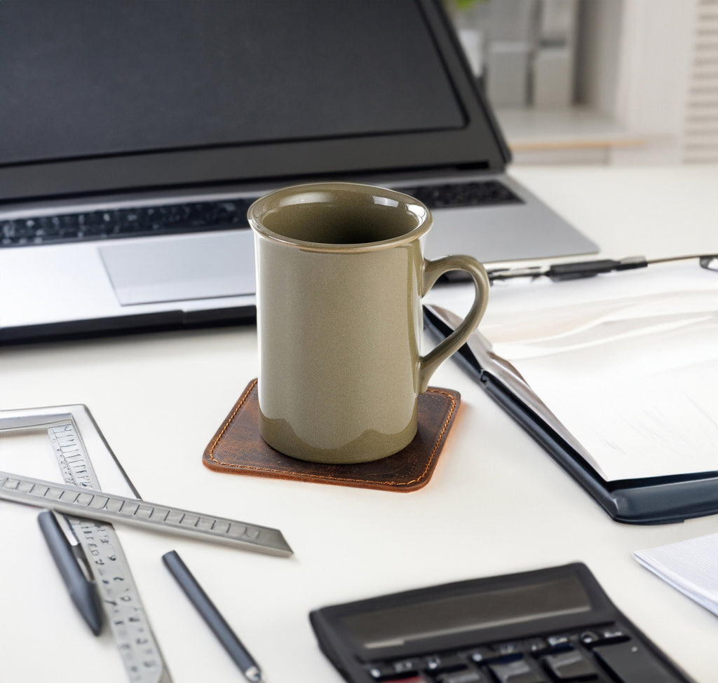 Distressed Leather Coasters: Handmade Table Coasters - Square and Stitched (Set of 6)