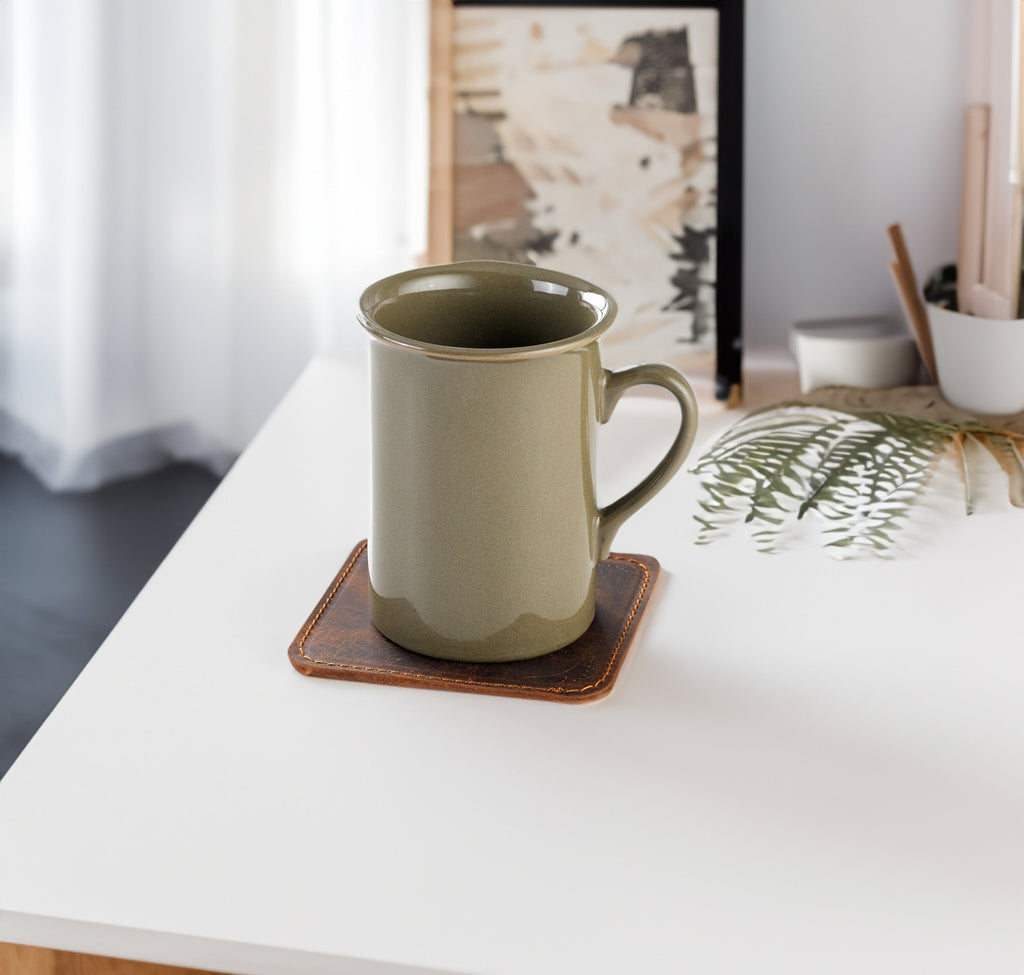 Distressed Leather Coasters, Handmade Personalized Table Coasters - Square and Stitched (Set of 6)