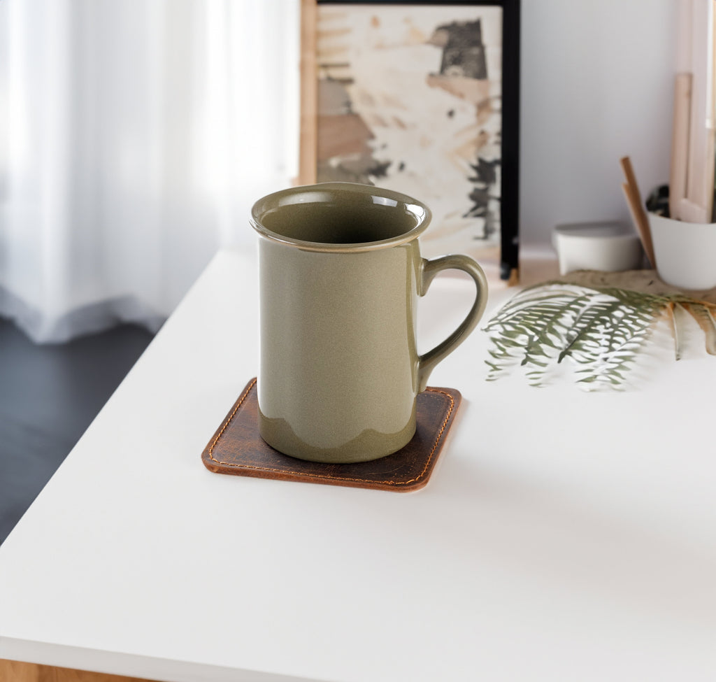 Distressed Leather Coasters: Handmade Table Coasters - Square and Stitched (Set of 6)