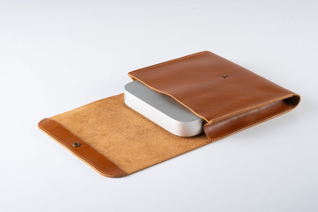 Handmade Leather Mac Mini Case: Luxury Desk Organizer