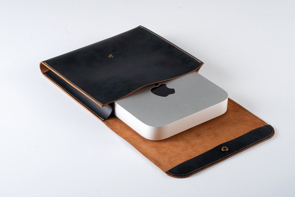 Handmade Leather Mac Mini Case: Luxury Desk Organizer