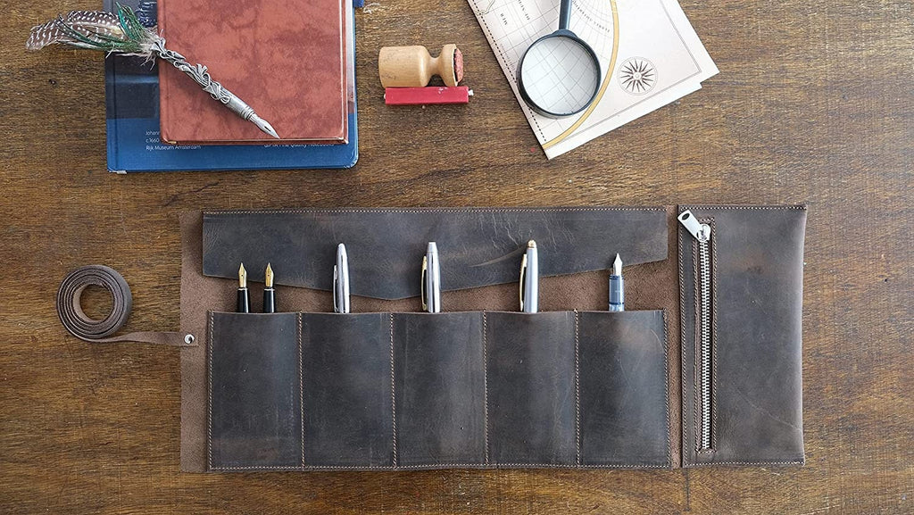 Leather Pen Roll, Handmade Pencil Rollup Pouch, Leather Pencil Case, Distressed Leather Tool Case, Paint Brush Holder, Craft Tool Wrap