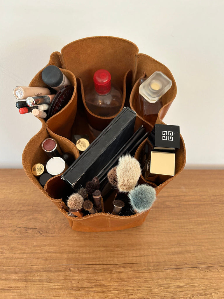 Handmade Distressed Leather Cosmetic Bag: Large Travel Makeup Organizer