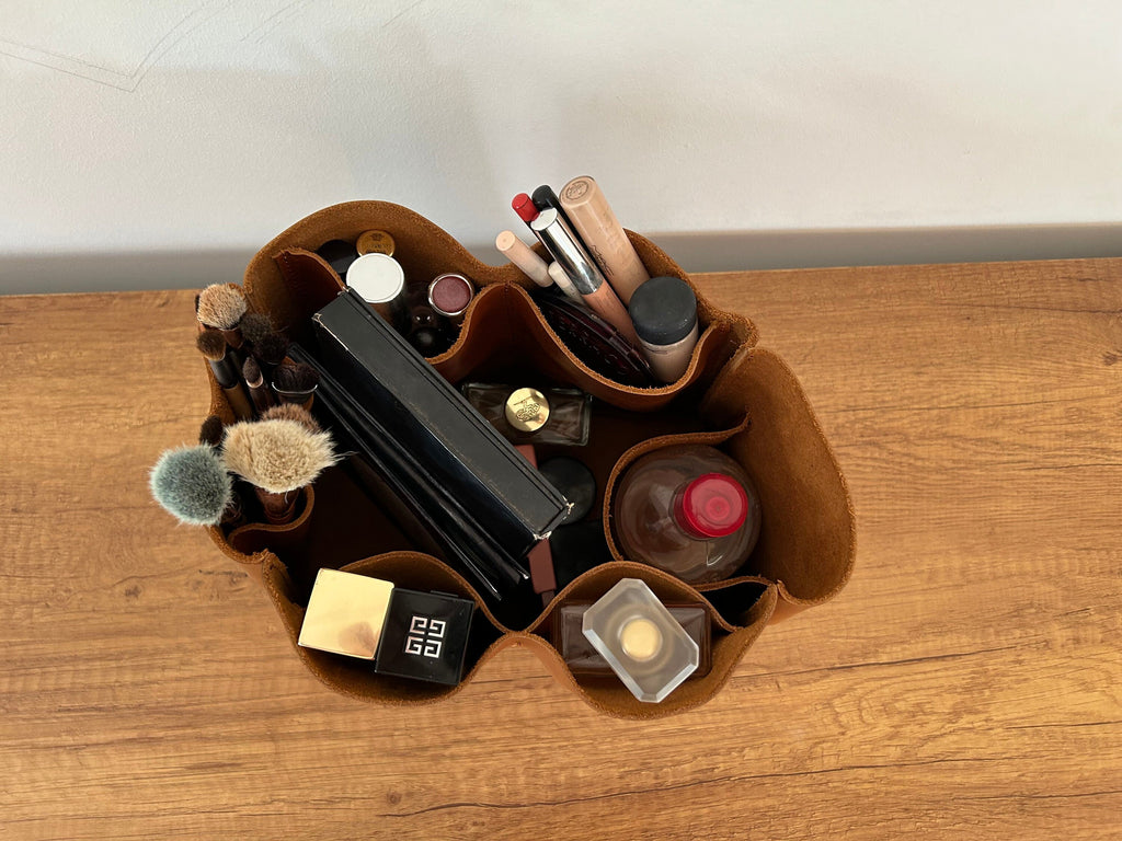 Handmade Distressed Leather Cosmetic Bag: Large Travel Makeup Organizer