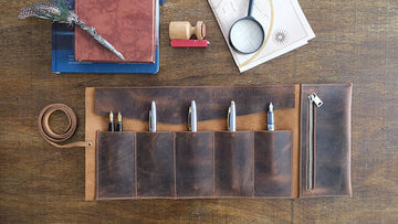 Leather Pen Roll, Handmade Pencil Rollup Pouch, Leather Pencil Case, Distressed Leather Tool Case, Paint Brush Holder, Craft Tool Wrap