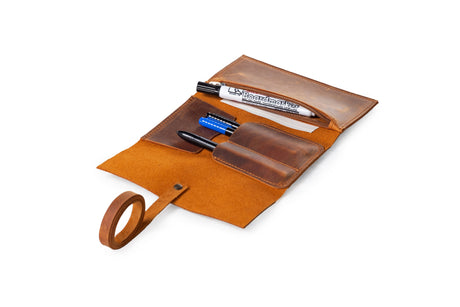 Distressed Leather Pencil Pouch: Handmade Rollup Bag For Pens - Artist's Tool Bag