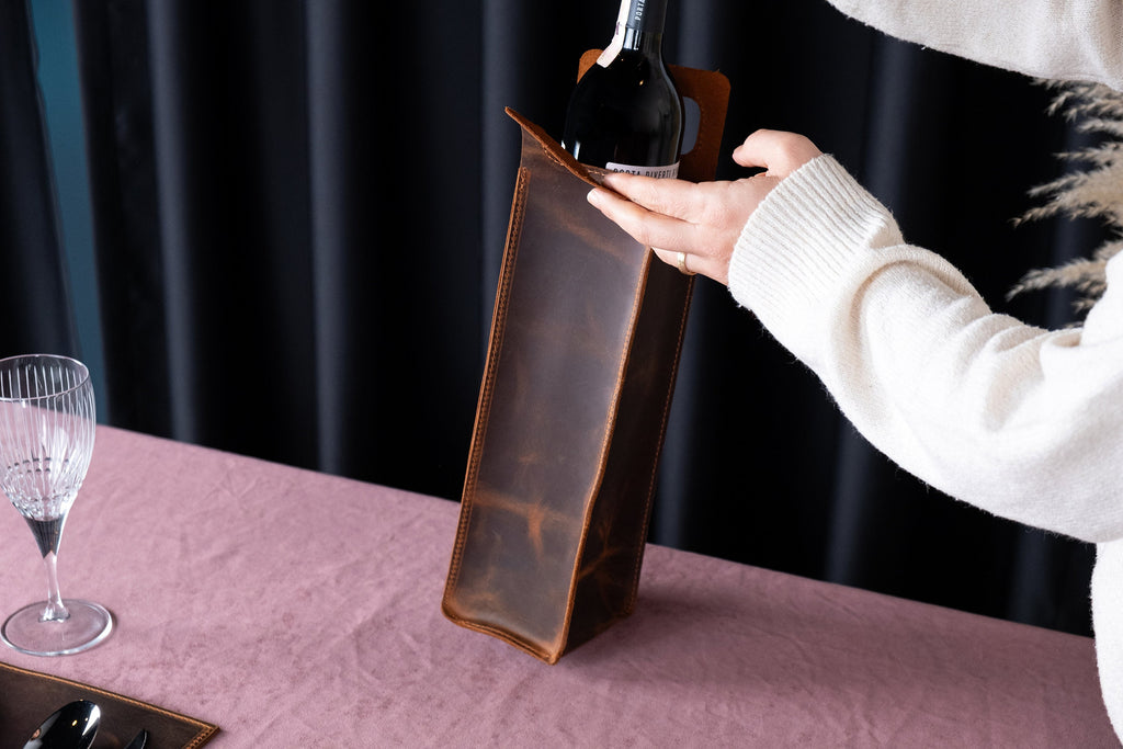 Personalized Leather Wine Holder: Handmade Custom Wine Caddy