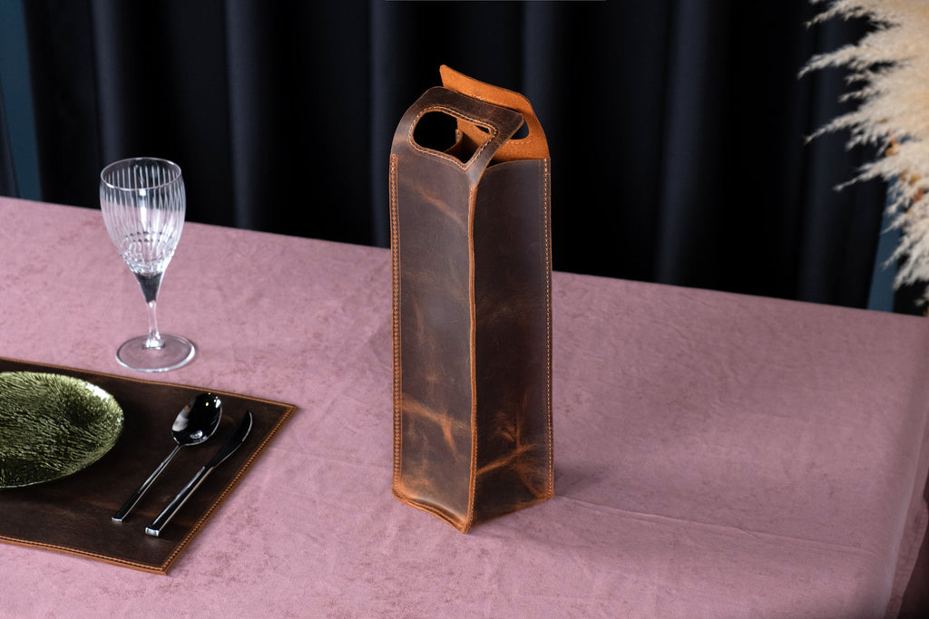 Personalized Leather Wine Holder: Handmade Custom Wine Caddy