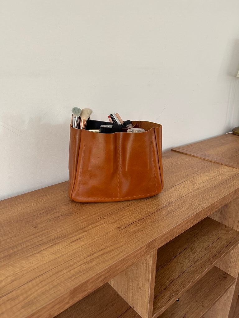 Handmade Distressed Leather Cosmetic Bag: Large Travel Makeup Organizer