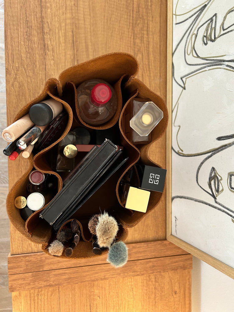 Handmade Distressed Leather Cosmetic Bag: Large Travel Makeup Organizer