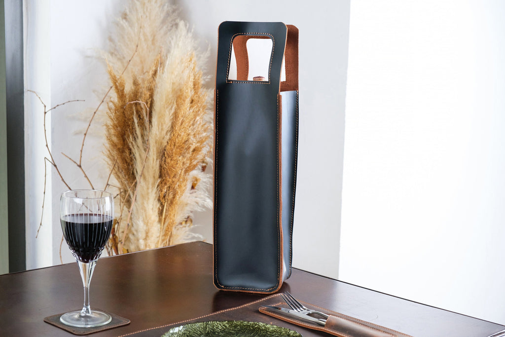 Personalized Leather Wine Holder: Handmade Wine Caddy