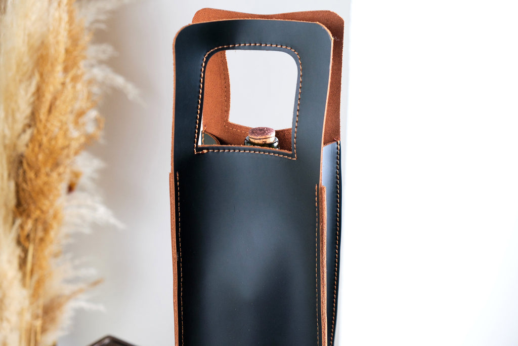 Personalized Leather Wine Holder: Handmade Wine Caddy