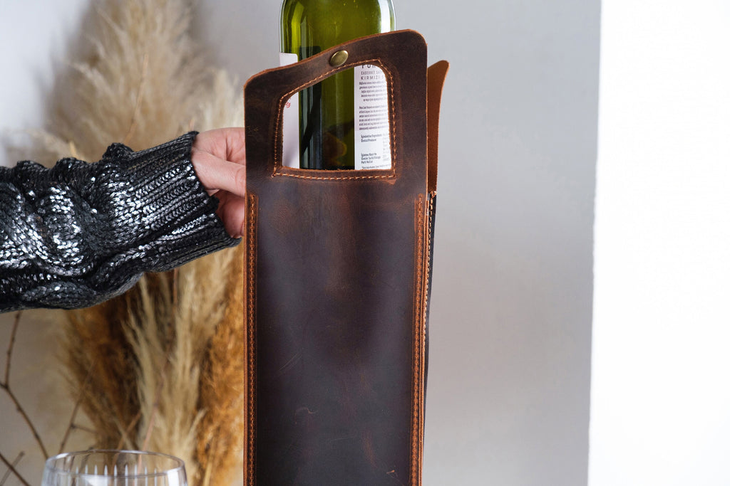 Personalized Leather Wine Holder: Handmade Custom Wine Caddy