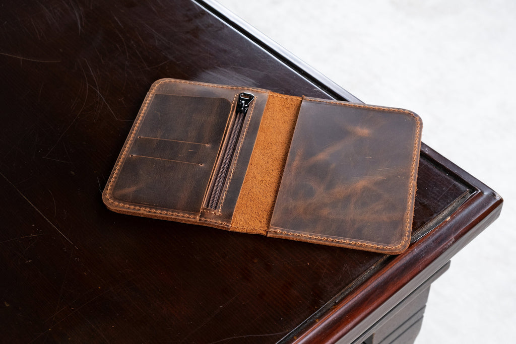 Distressed Leather Journal Cover: Handmade Travel Wallet for Pocketsize Notebooks