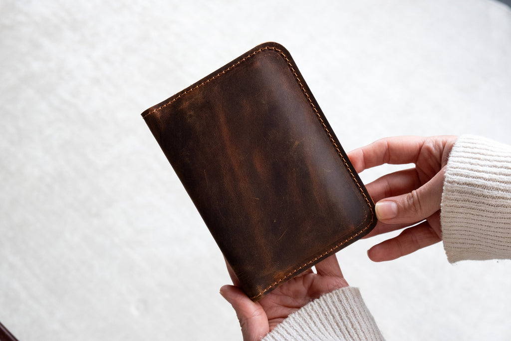 Distressed Leather Journal Cover: Handmade Travel Wallet for Pocketsize Notebooks