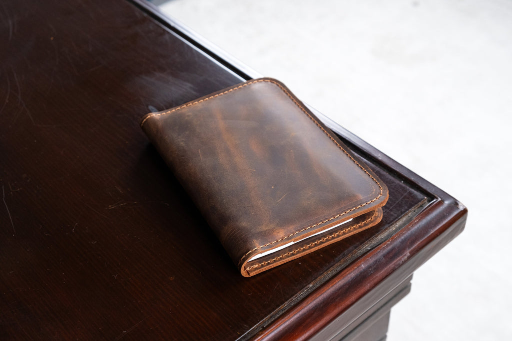 Distressed Leather Journal Cover: Handmade Travel Wallet for Pocketsize Notebooks