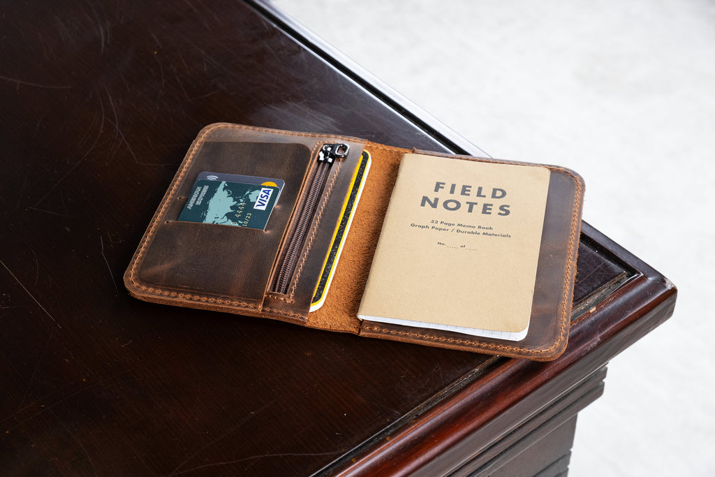 Distressed Leather Journal Cover: Handmade Travel Wallet for Pocketsize Notebooks