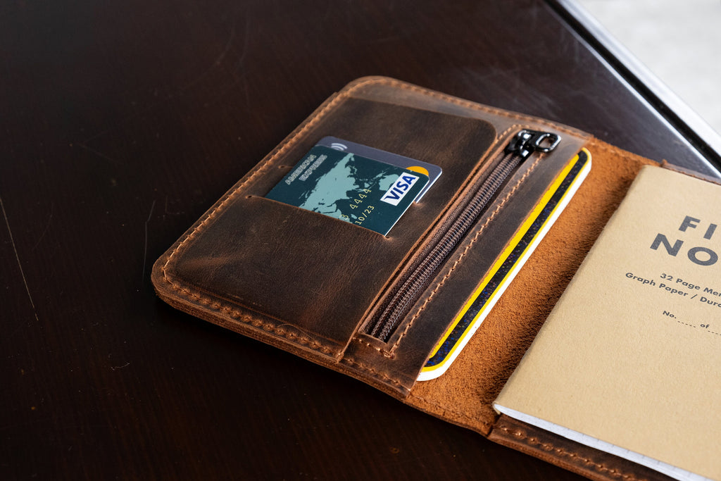 Distressed Leather Journal Cover: Handmade Travel Wallet for Pocketsize Notebooks