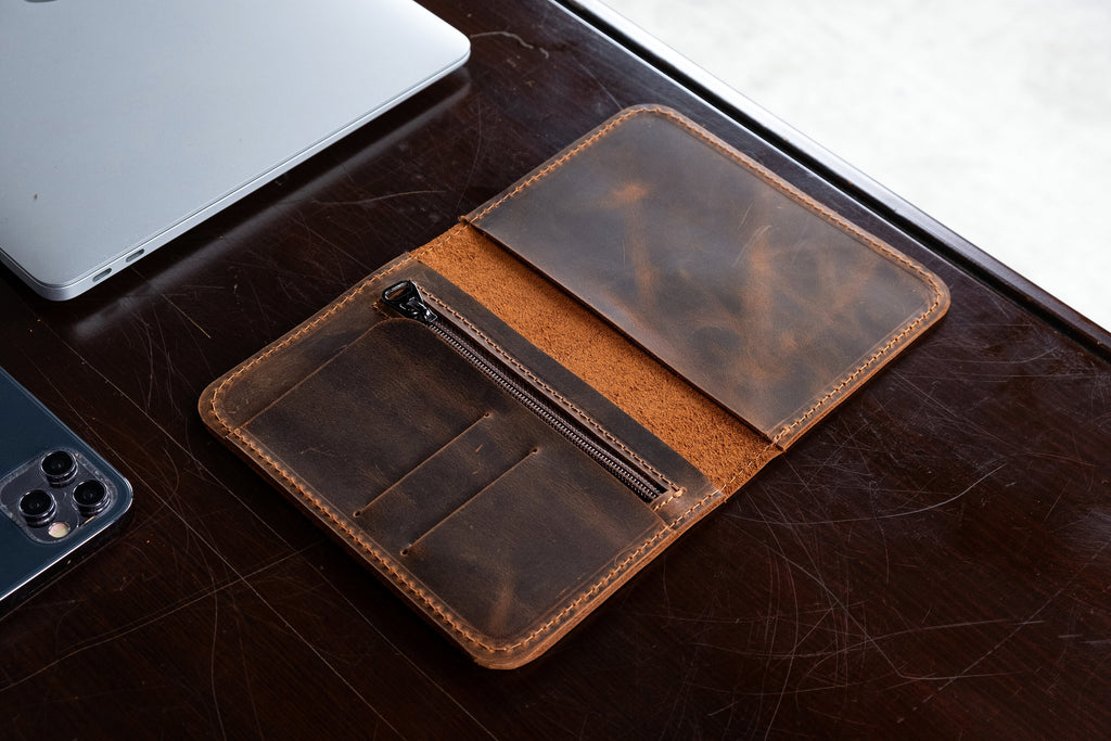 Distressed Leather Journal Cover: Handmade Travel Wallet for Pocketsize Notebooks