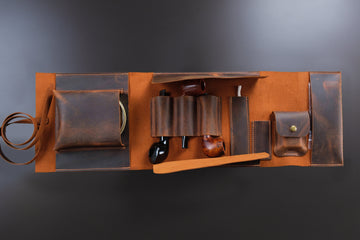 Leather Pipe Rollup Pouch Set, Handmade Pipe Rollup Bag Set for 3-Pipes, Pipe Stand, Valet Tray, The Pipe Smokers Full Set, Daily use