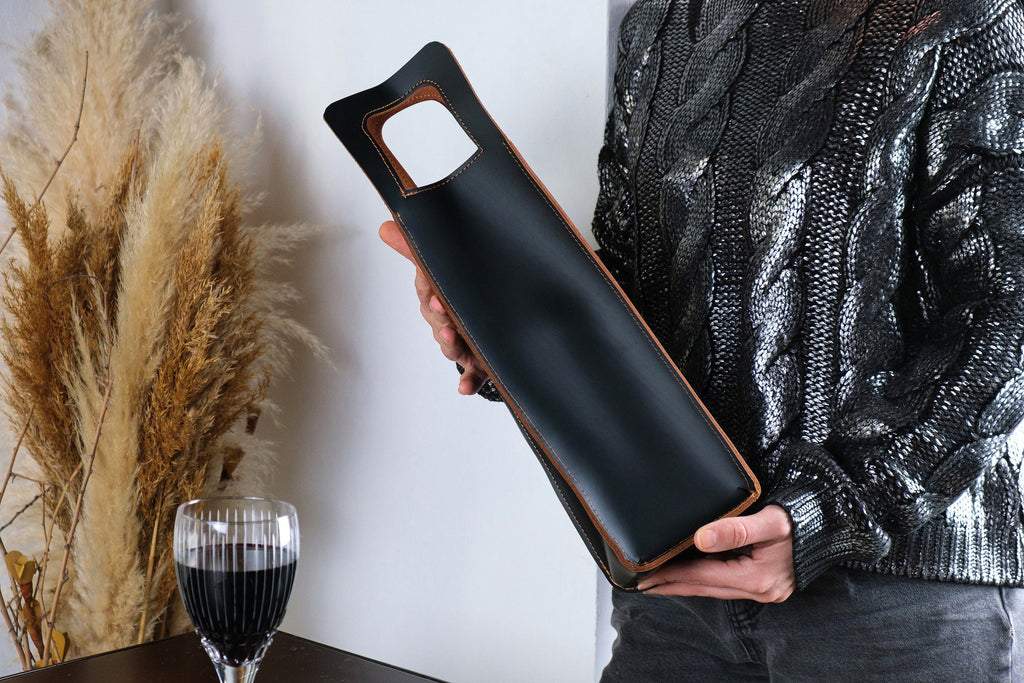 Personalized Leather Wine Holder: Handmade Wine Caddy