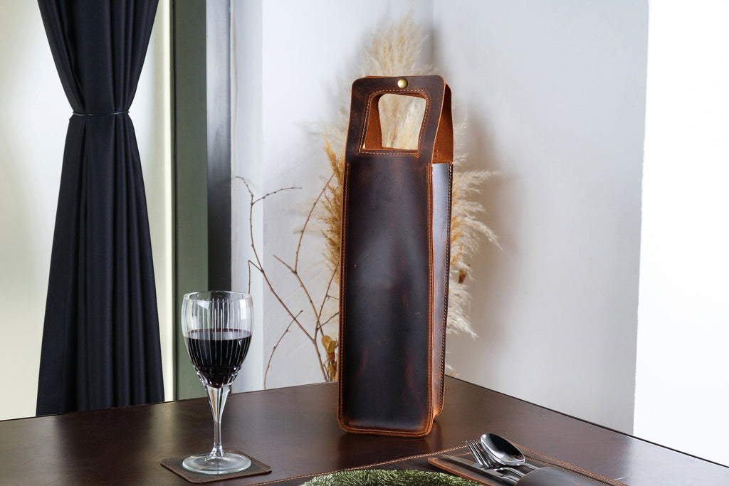 Personalized Leather Wine Holder: Handmade Custom Wine Caddy