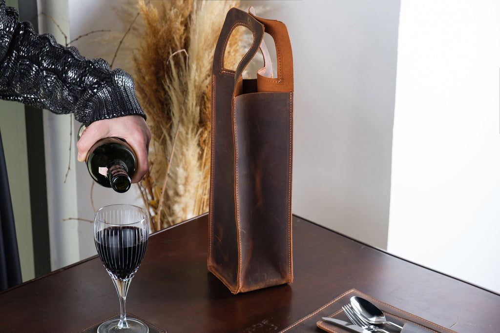 Personalized Leather Wine Holder: Handmade Custom Wine Caddy