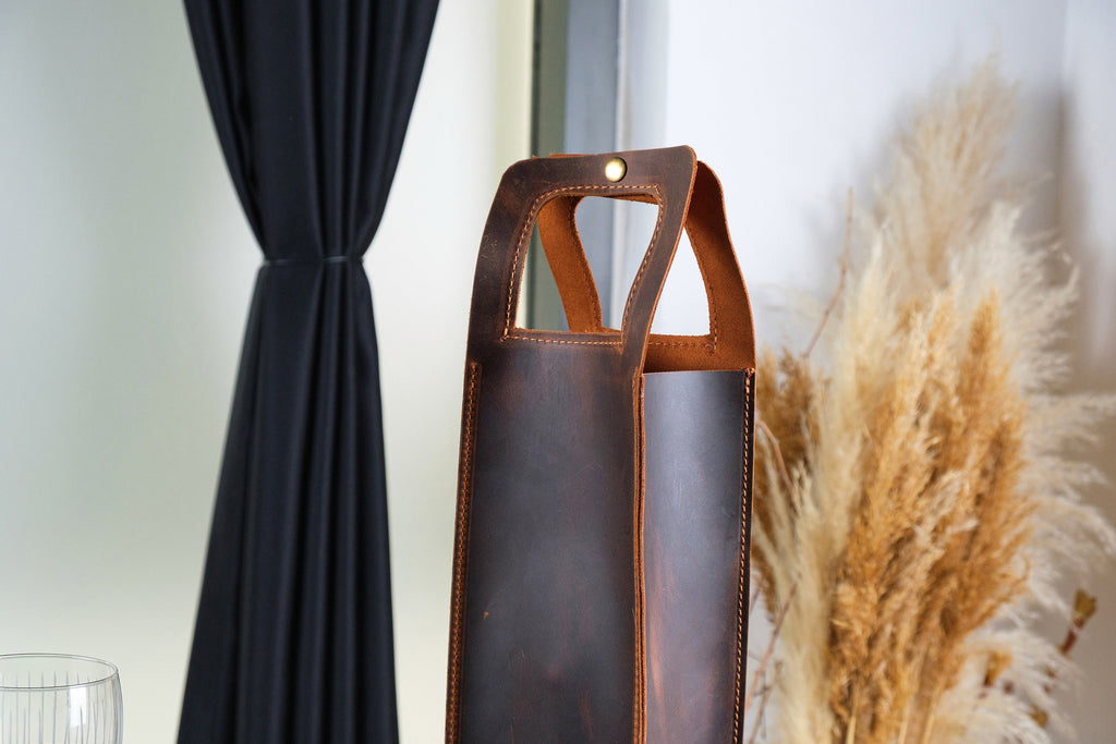 Personalized Leather Wine Holder: Handmade Custom Wine Caddy